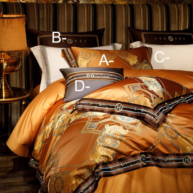 Orange Jacquard Bedding Set with Duvet Cover - 1000TC Egyptian Cotton - Egyptian Bedding
