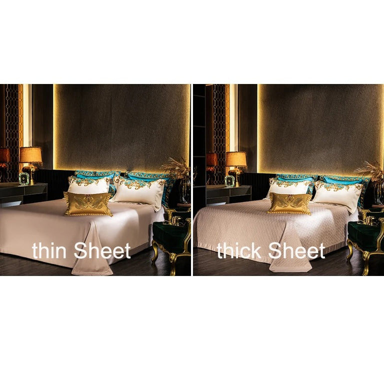 Royal Blue & Gold Bedding Set with Modern Embroidered - 1000TC