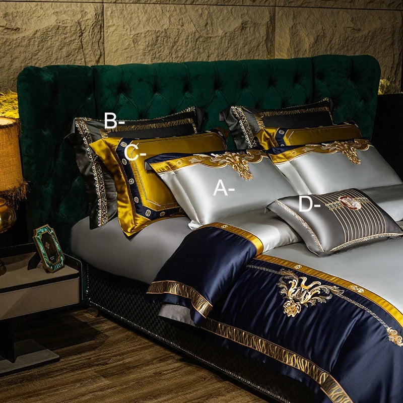 Blue Embroidery Egyptian Cotton Bedding Set with Duvet Cover - 1000TC