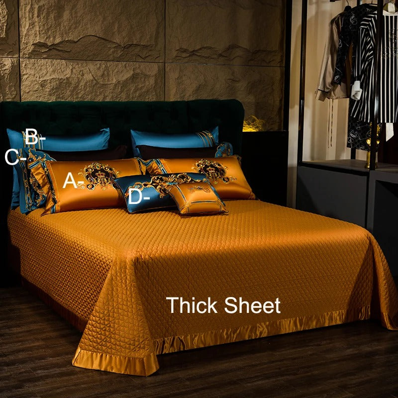 Golden and Blue Embroidery Bedding Set with Duvet Cover - 1000TC