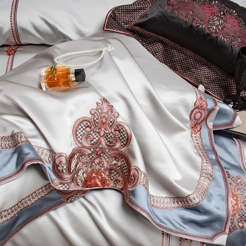 Richly Embroidered Satin Bedding Set With Duvet Cover - 1500TC