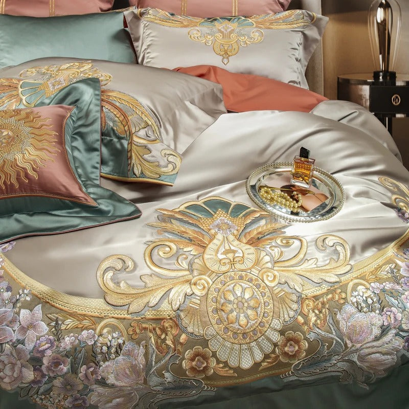 Embroidered Vintage Floral Egyptian Cotton Bedding Set with Duvet Cover - 1500TC - Egyptian Bedding