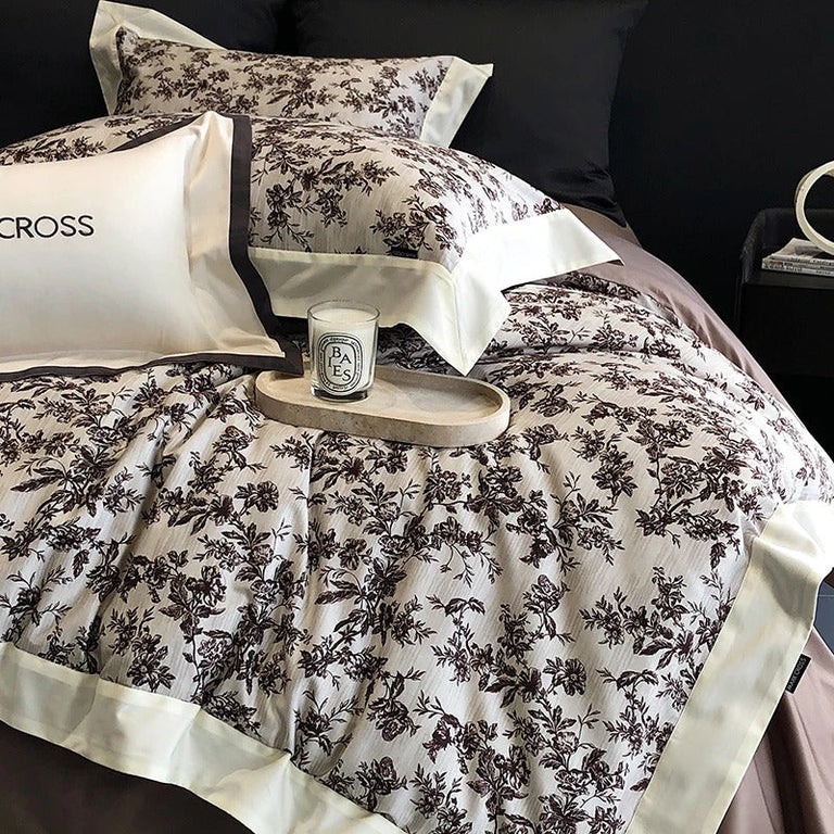 Vintage Floral Printed Bedding Set with Satin Border - 1000TC