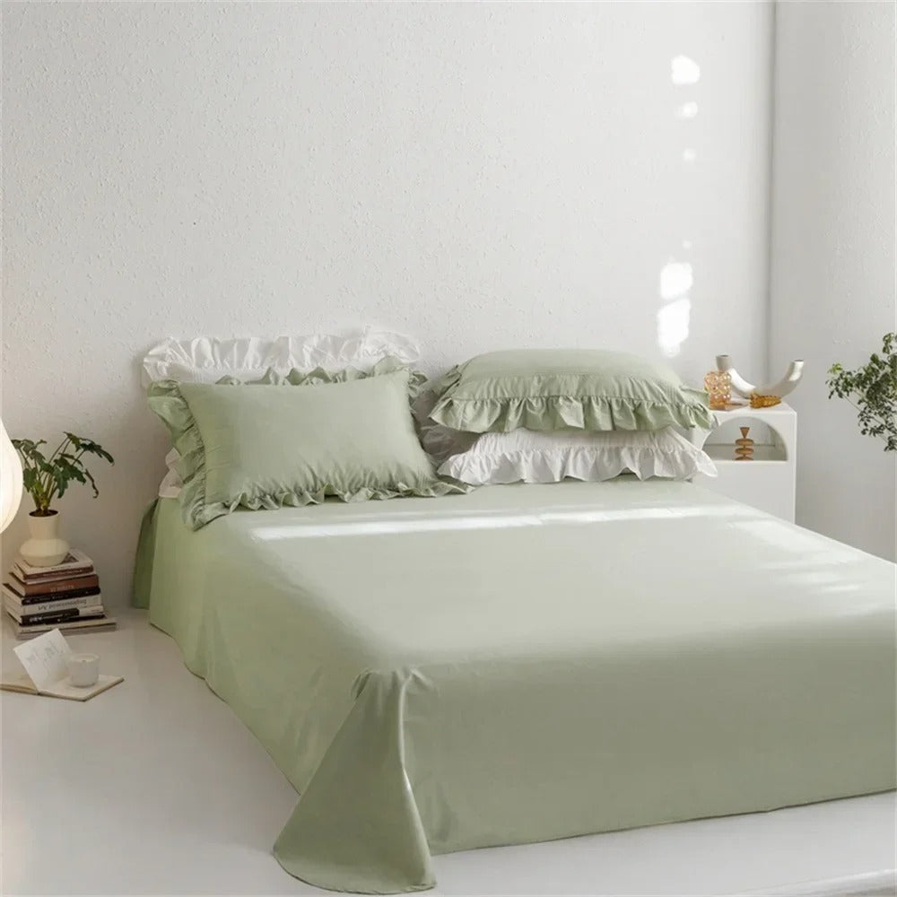 Sage Green Ruffled Edge Egyptian Cotton Bedding Set - 600TC - Egyptian Bedding