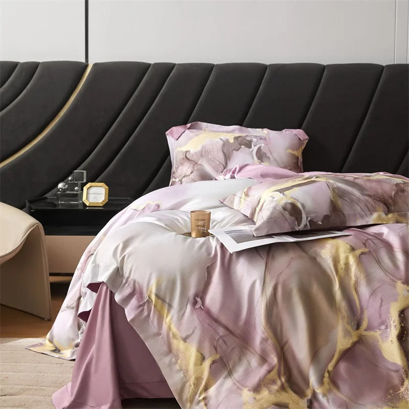 Blush and Gold Satin Bedding Set with Duvet Cover - 600TC