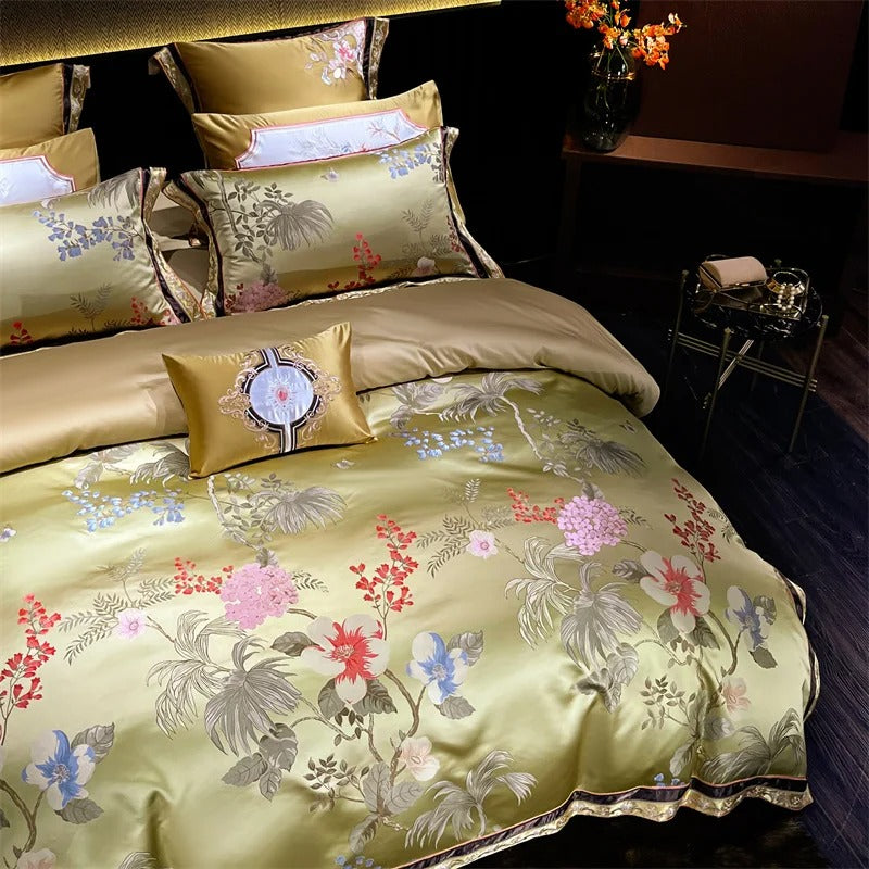 Luxury Gold Floral Embroidery Bedding Set with Duvet Cover  - 1000TC - Egyptian Bedding