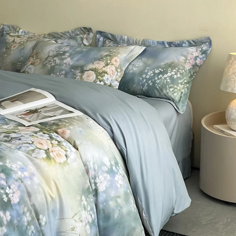 Dreamy Watercolor Floral Cotton Bedding Set with Duvet Cover – 500TC
