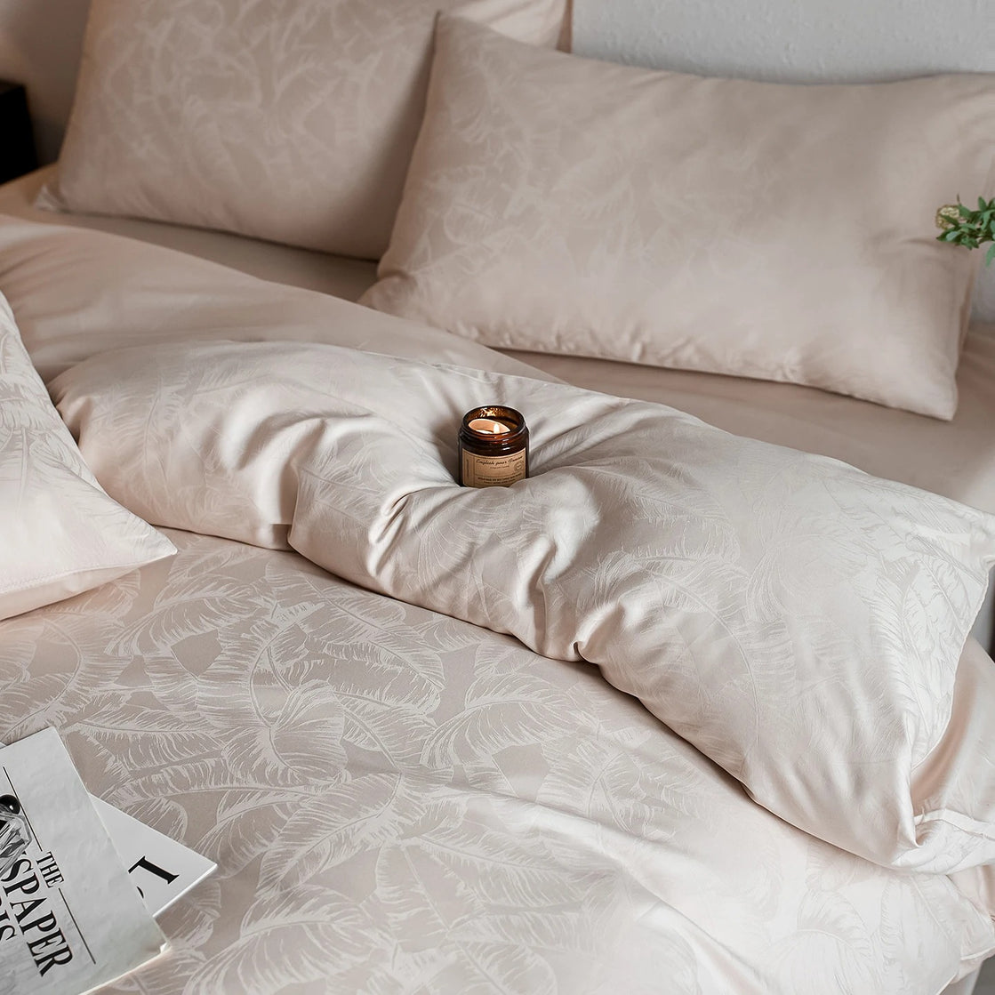 Soft Greige Jacquard Bedding Set with Geometric Style - 800TC Egyptian Cotton - Egyptian Bedding