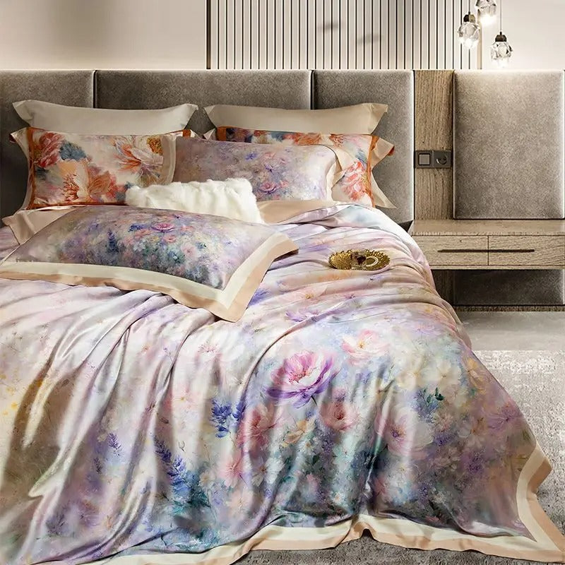 Soft Pastel Bloom Egyptian Cotton Bedding Set with Duvet Cover - 1500TC - Egyptian Bedding