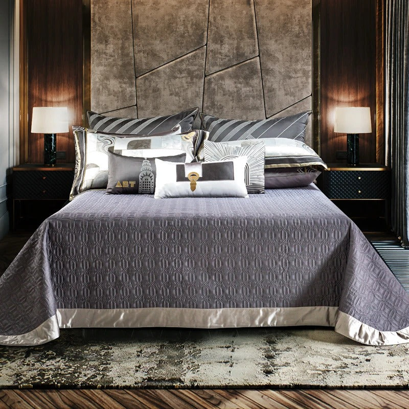 Luxury Silver Gray Geometric Style Bedding Set with Duvet Cover - 1200TC