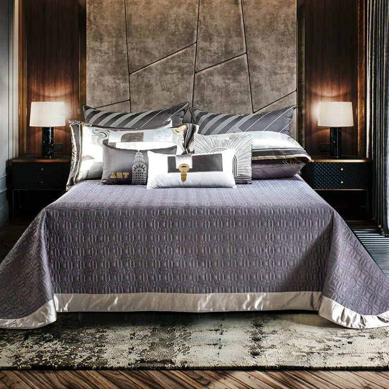 Luxury Silver Gray Geometric Style Bedding Set with Duvet Cover - 1200TC