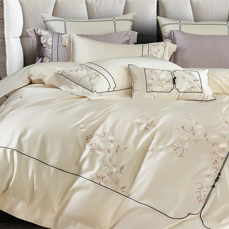 Ivory White Egyptian Cotton Bedding Set with Duvet Cover - 1500TC