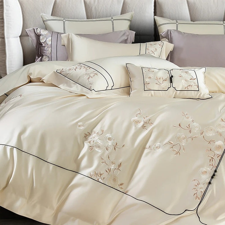 Ivory White Egyptian Cotton Bedding Set with Duvet Cover - 1500TC