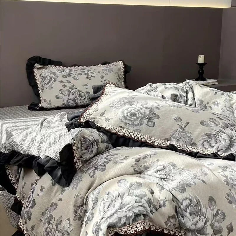 Gothic Floral Gauze Cotton Bedding Set with Duvet Cover - 1000TC - Egyptian Bedding
