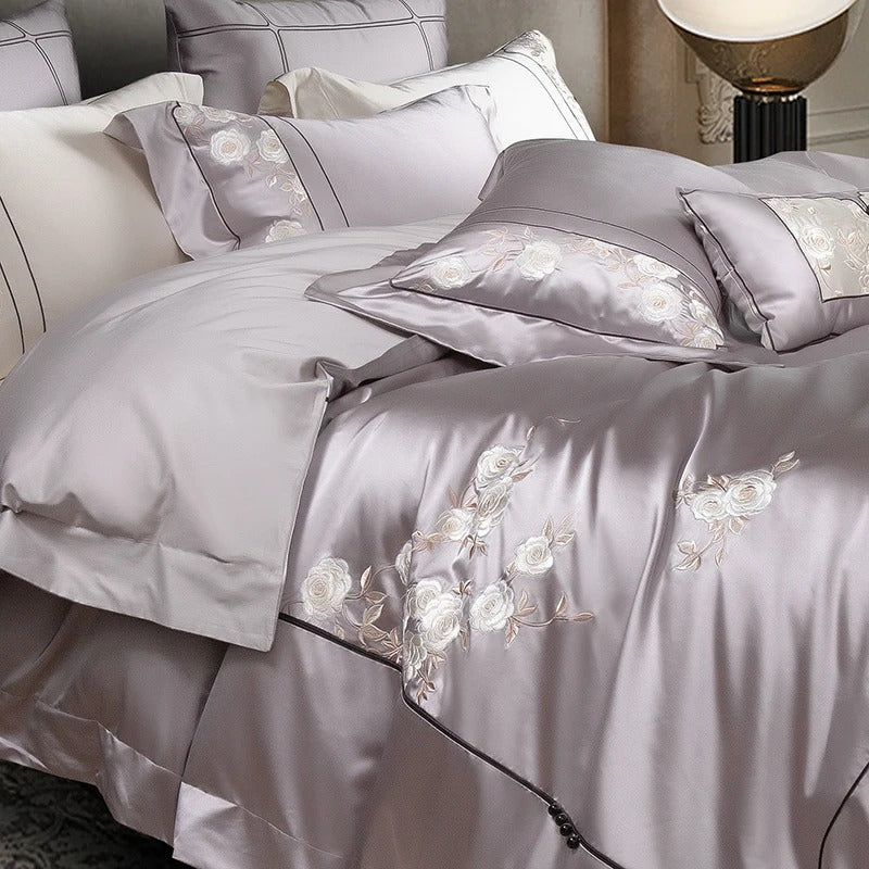 Lavender Jacquard Embroidery Bedding Set with Duvet Cover - 1500TC - Egyptian Bedding