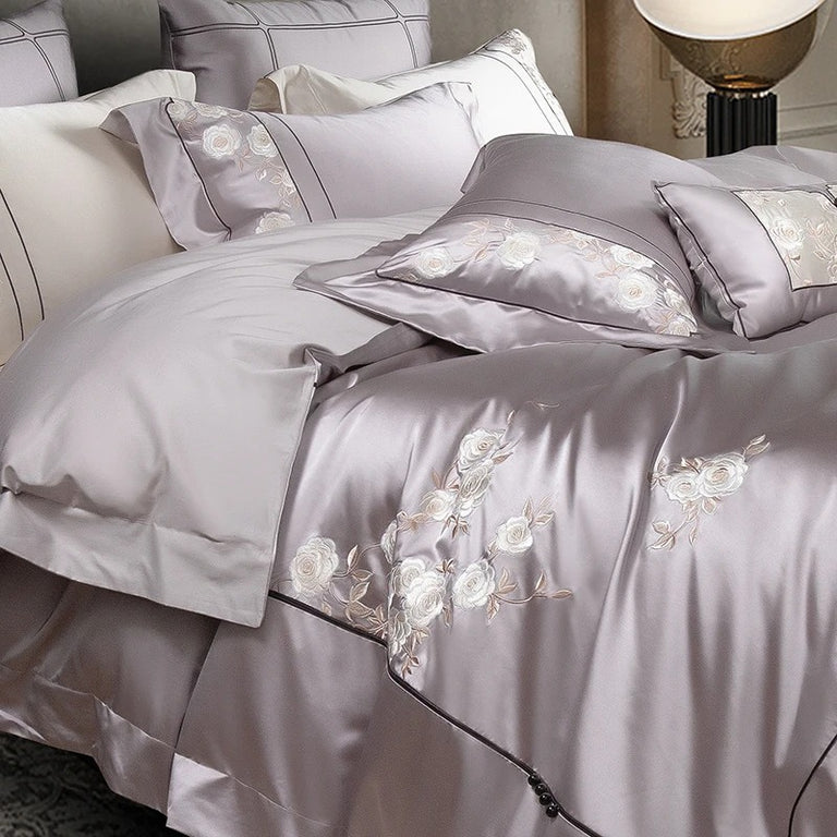 Lavender Jacquard Embroidery Bedding Set with Duvet Cover - 1500TC