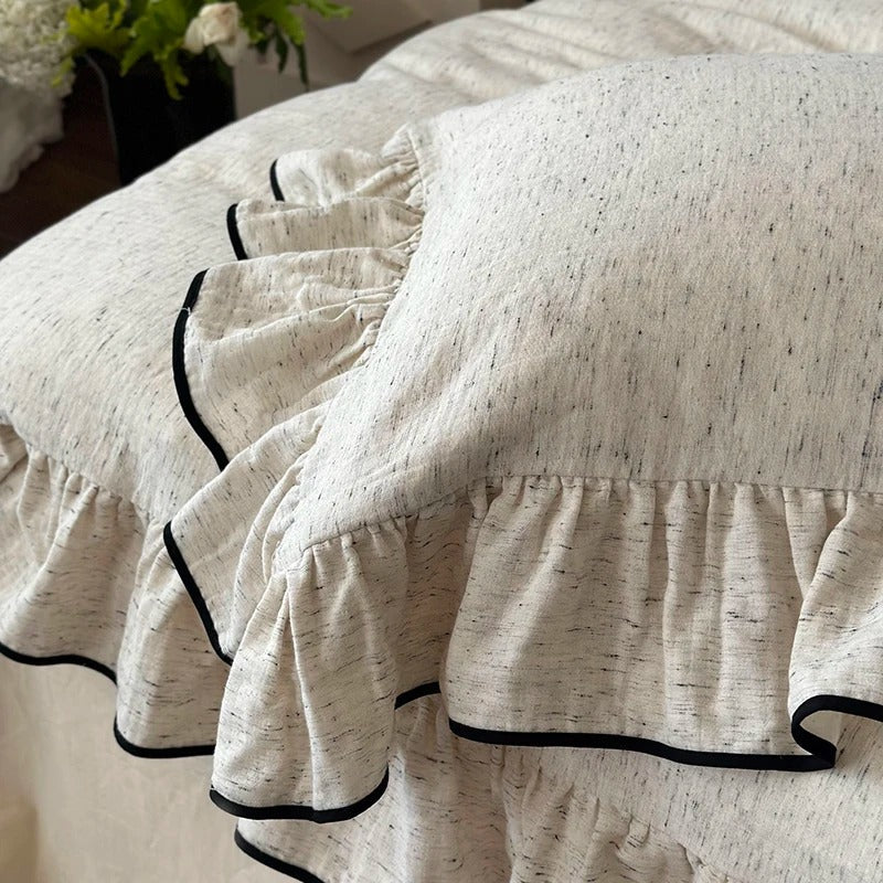 Off White Ruffled Bedding Set with Black Trim - 1000TC