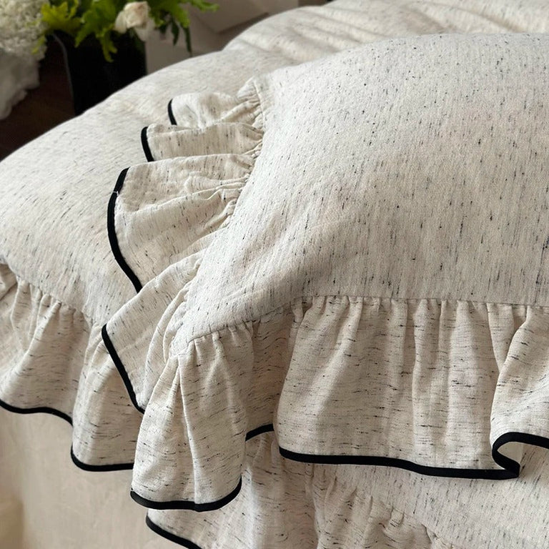 Off White Ruffled Bedding Set with Black Trim - 1000TC