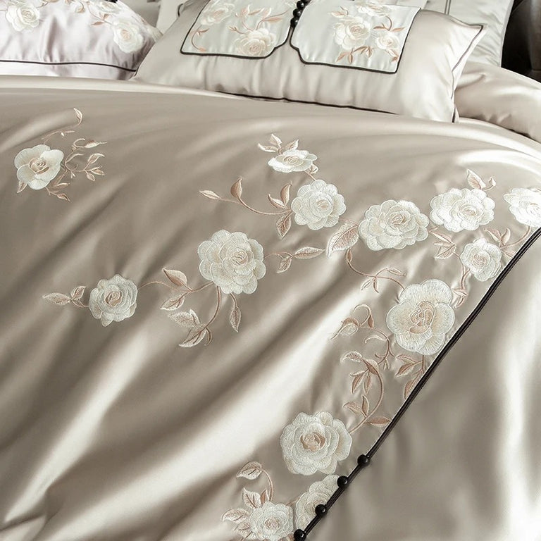 Luxury Flower Embroidery Egyptian Cotton Bedding Set - 1500TC