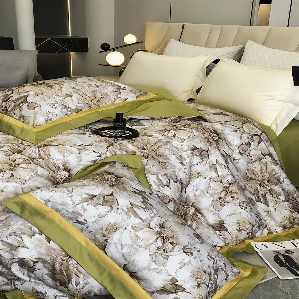 Jacquard Floral Printed Egyptian Cotton Bedding Set with Duvet Cover - 1000TC - Egyptian Bedding