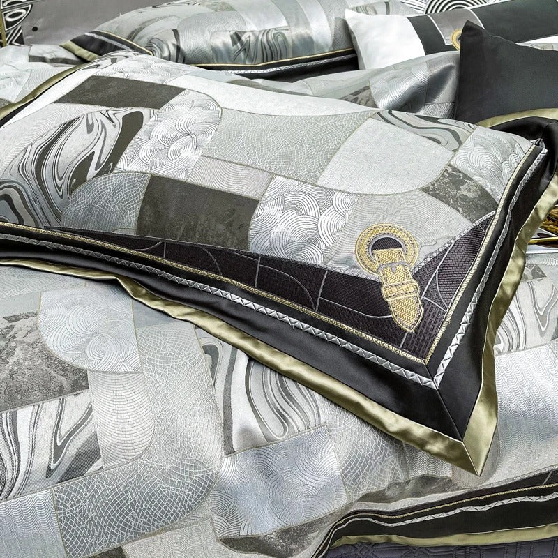 Luxury Silver Gray Geometric Style Bedding Set with Duvet Cover - 1200TC