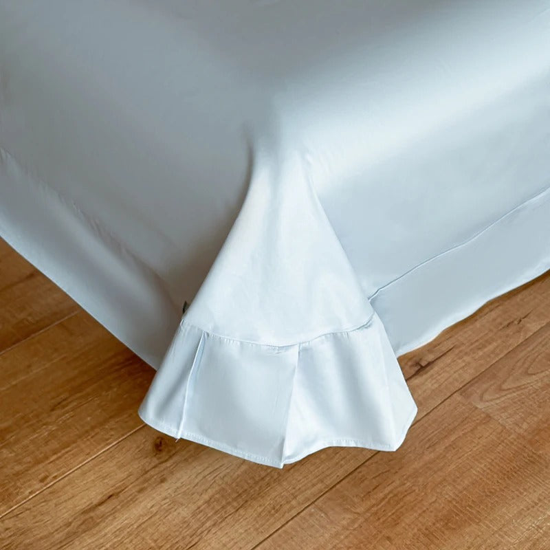 Luxury Blue Satin Bedding Set with Silver Floral Embroidery - 600TC