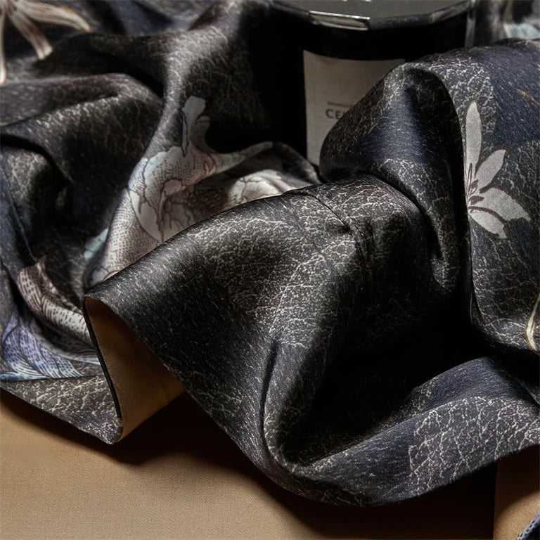 Luxurious Black Floral Satin Bedding Set with Duvet Cover - 1000TC