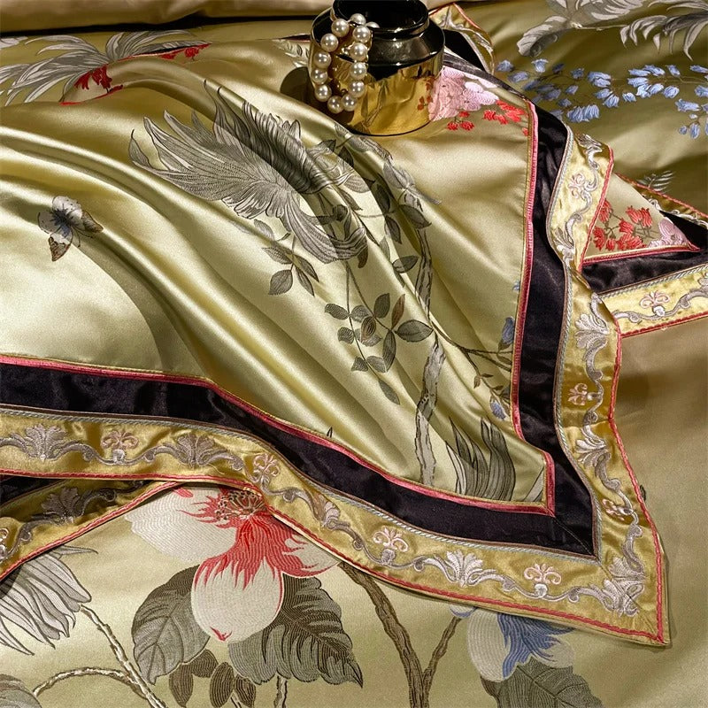 Luxury Gold Floral Embroidery Bedding Set with Duvet Cover  - 1000TC
