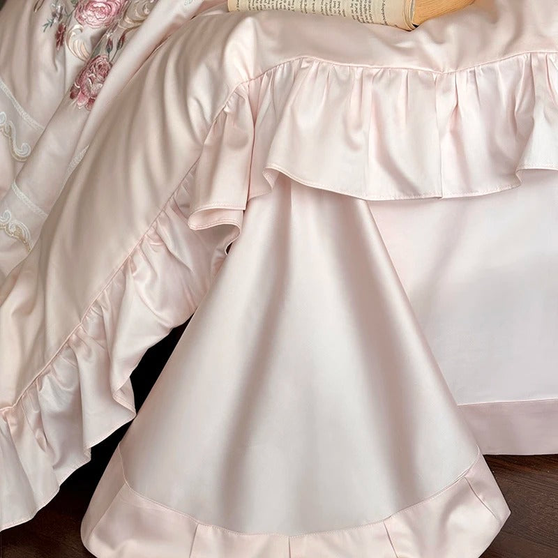 Rose Embroidery Lace Egyptian Cotton Bedding Set with Duvet Cover - 1000TC