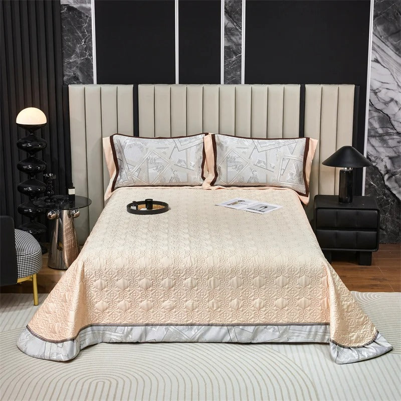 Jacquard Silver Satin Bedding Set with Geometric Design - 1000TC
