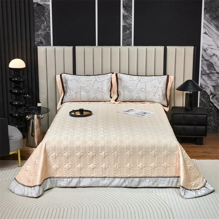 Jacquard Silver Satin Bedding Set with Geometric Design - 1000TC