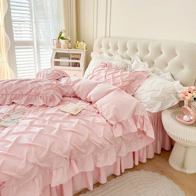Princess Style Cotton Bed Sheet Set With Duvet Cover - 600TC
