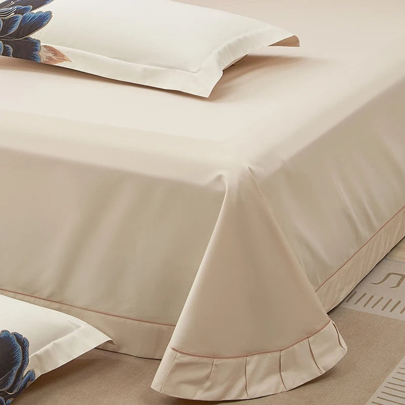 Luxury Bedding Set with Blue and Gold Floral Embroidery - 1000TC - Egyptian Bedding