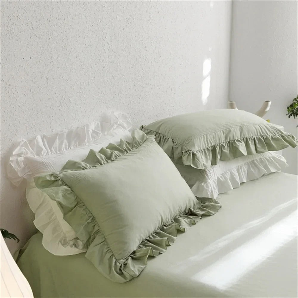 Sage Green Ruffled Edge Egyptian Cotton Bedding Set - 600TC