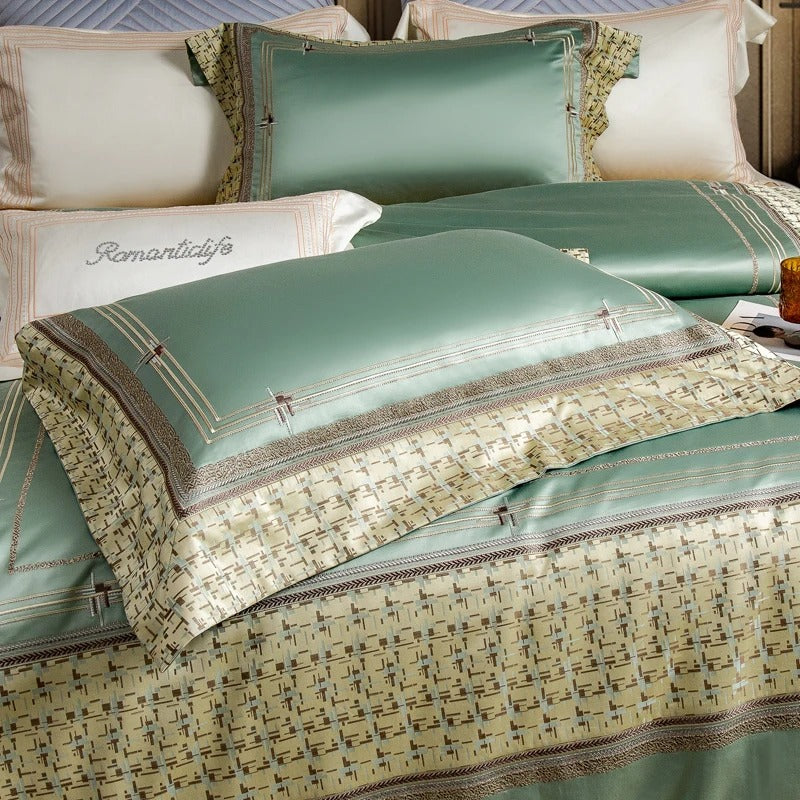 Romantic Mint Green Satin Egyptian Cotton Bedding with Duvet Cover - 1500TC