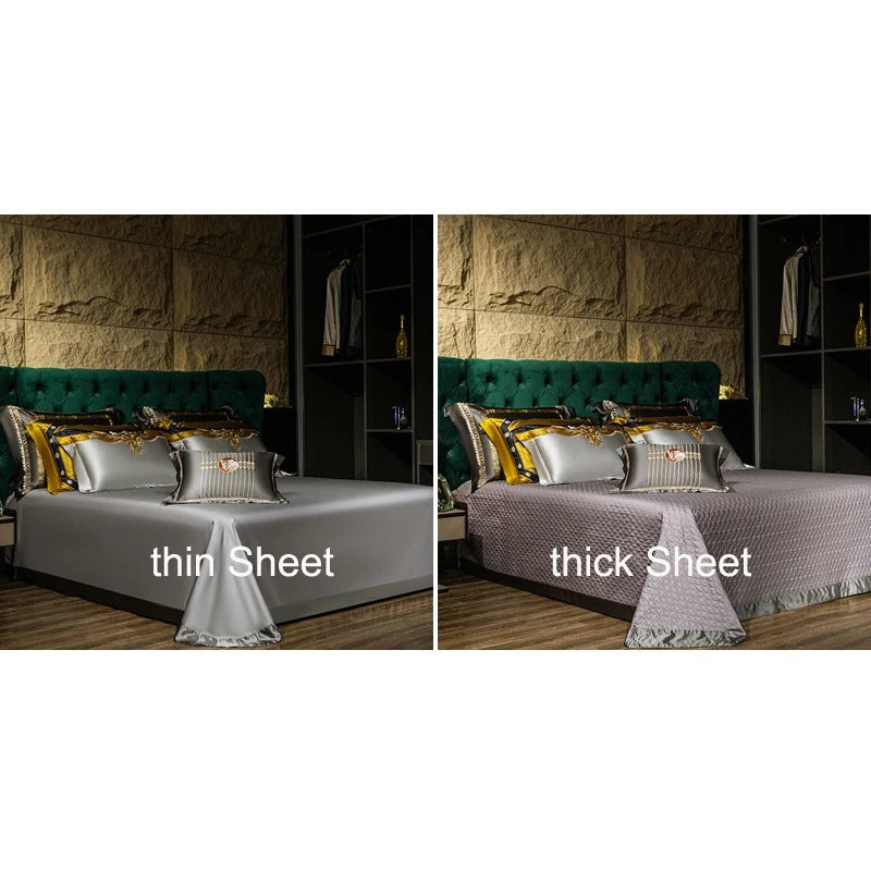 Blue Embroidery Egyptian Cotton Bedding Set with Duvet Cover - 1000TC