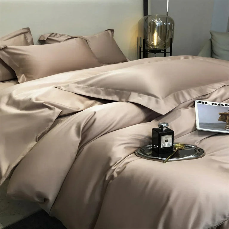 Luxurious Beige Stain Egyptian Cotton Bedding Set with Duvet Cover - 600TC