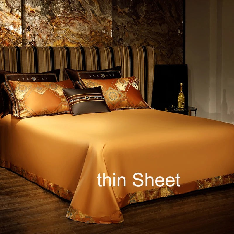 Orange Jacquard Bedding Set with Duvet Cover - 1000TC Egyptian Cotton