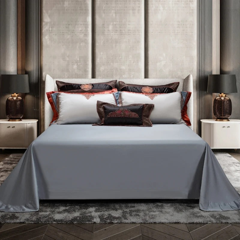 Richly Embroidered Satin Bedding Set With Duvet Cover - 1500TC