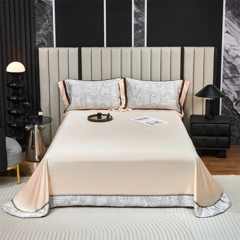 Jacquard Silver Satin Bedding Set with Geometric Design - 1000TC