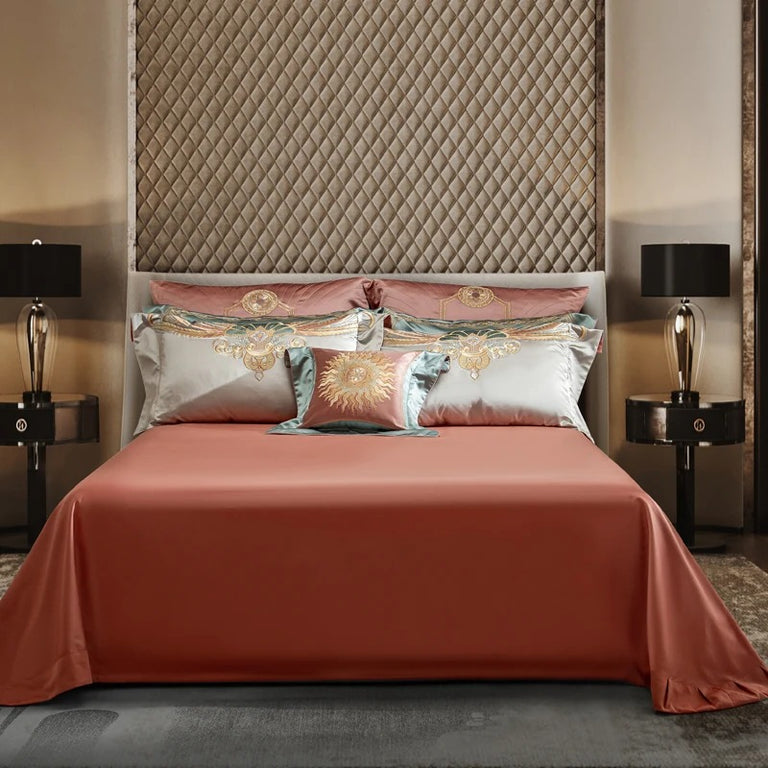 Embroidery Vintage Floral Egyptian Cotton Bedding Set with Duvet Cover - 1500TC