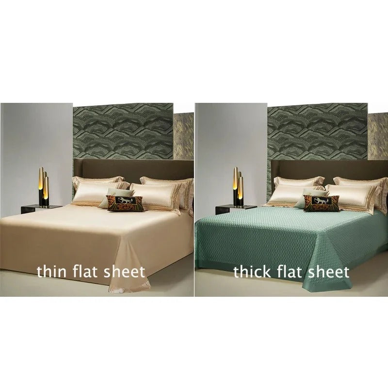 Champagne Gold Satin Embroidery Bedding Set with Duvet Cover - 1200TC