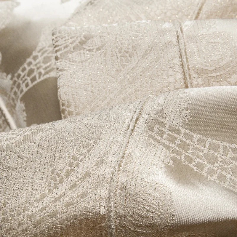 Ivory Pearl Jacquard Bedding Set with Floral Embroidered - 1500TC