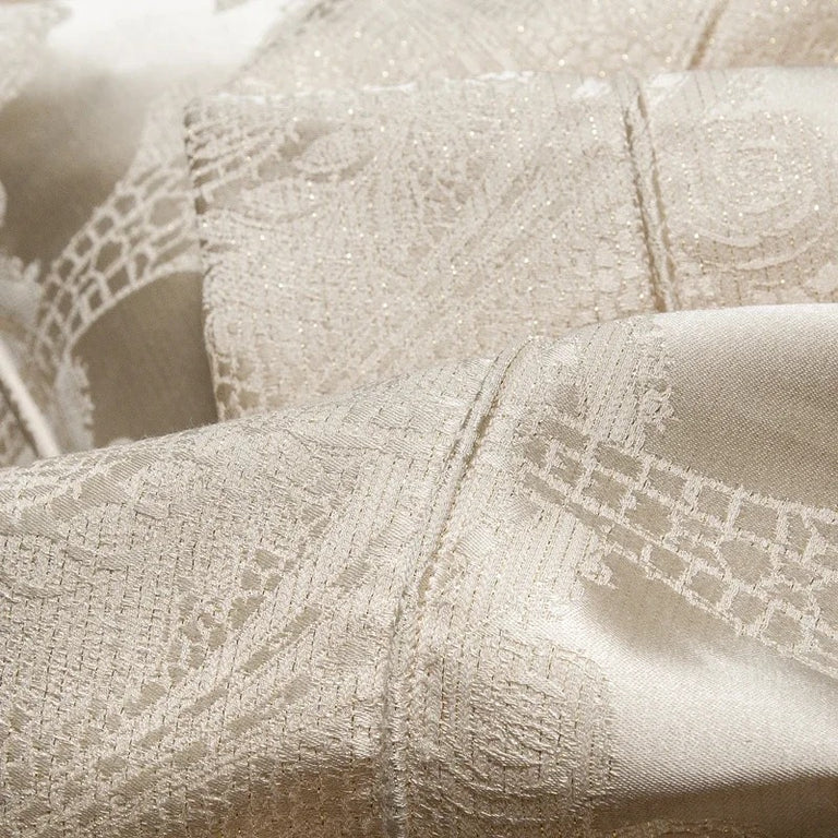 Ivory Pearl Jacquard Bedding Set with Floral Embroidered - 1500TC