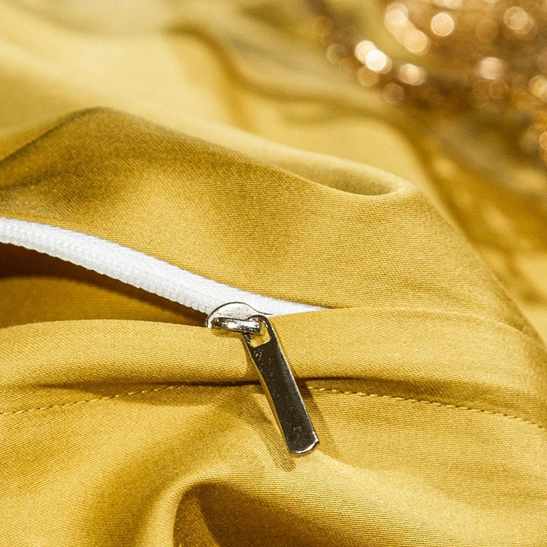 Royal Gold and White Satin Bedding with Modern Embroidery - 1000TC