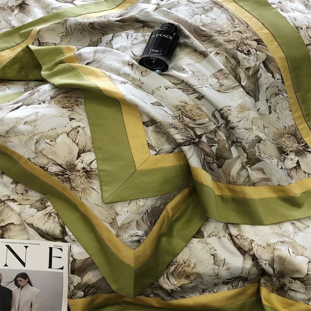 Jacquard Floral Printed Egyptian Cotton Bedding Set with Duvet Cover - 1000TC