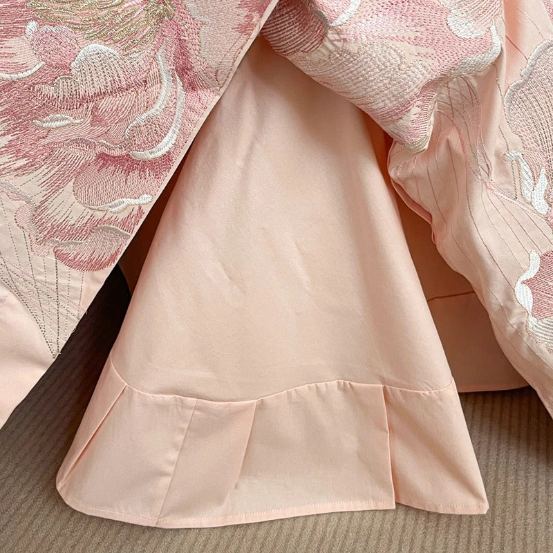 Luxury Modern Embroidered Pink Floral Bedding Set with Duvet Cover - 600TC - Egyptian Bedding