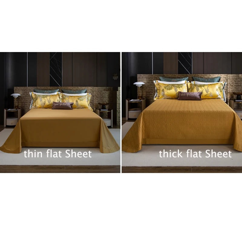 Yellow Floral Satin Jacquard Bedding Set with Duvet Cover - 1000TC