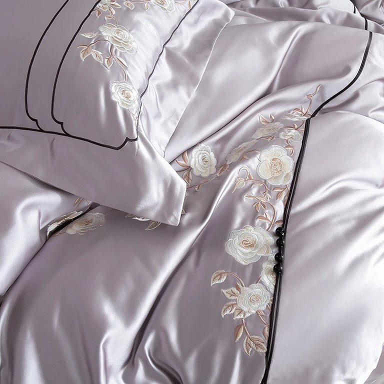 Lavender Jacquard Embroidery Bedding Set with Duvet Cover - 1500TC