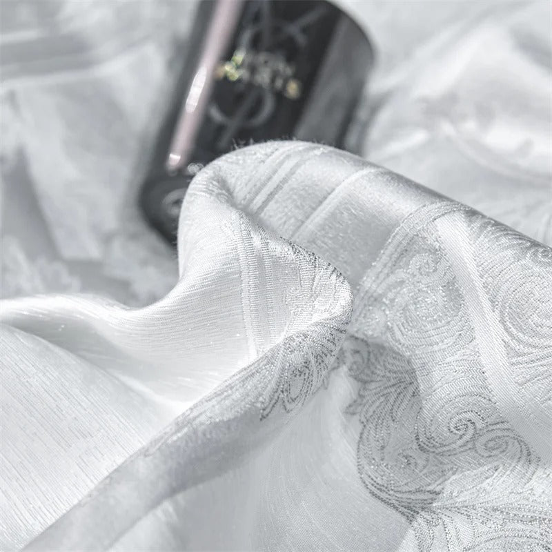 Light Gray Embroidery Tencel Cotton Bed Sheet Set with Duvet Cover - 1000TC